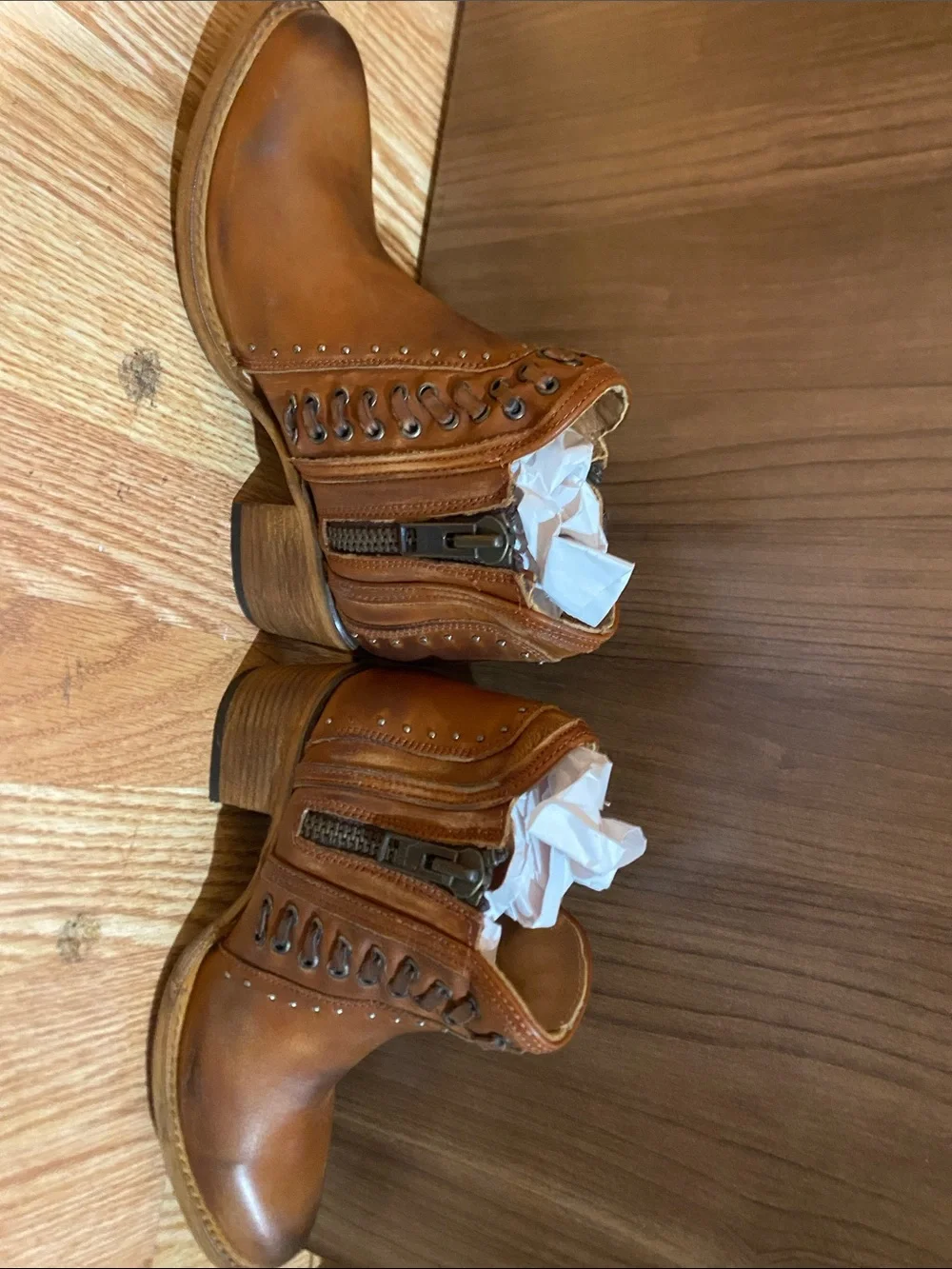 freebird Brown Leather Zip & Lace-Up Ankle Boots